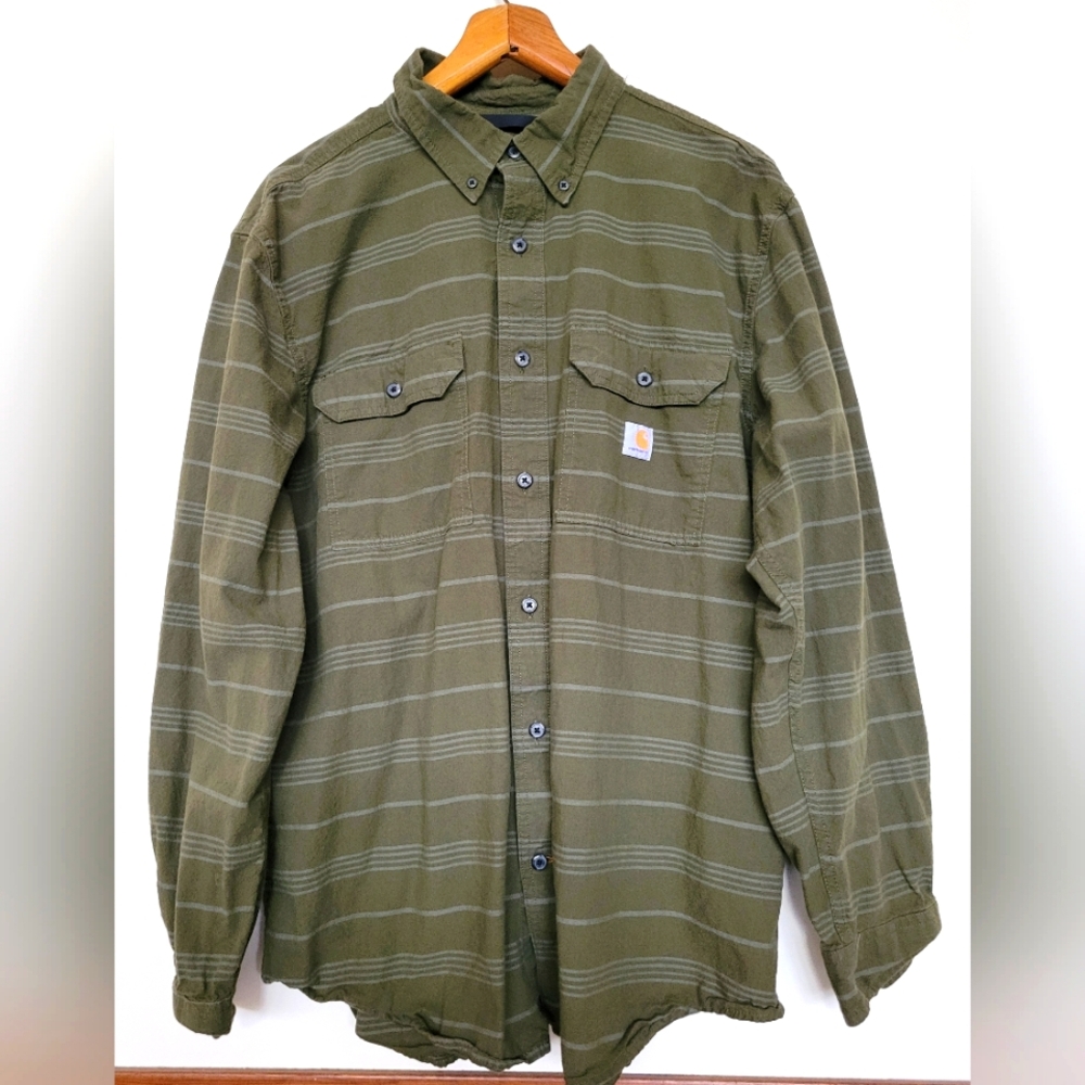 Carhartt Men's Olive Green Button-Up Shirt Size L VGUC